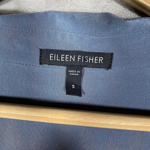 Eileen Fisher Blouse Women Small 100% Silk Crepe de Chine Drape Front Boxy Shirt - Picture 5 of 15